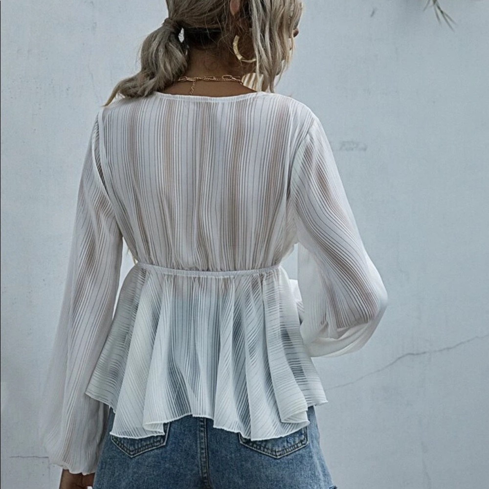 Striped lace v neck boho long sleeve gypsy maroon - Picture 6 of 6